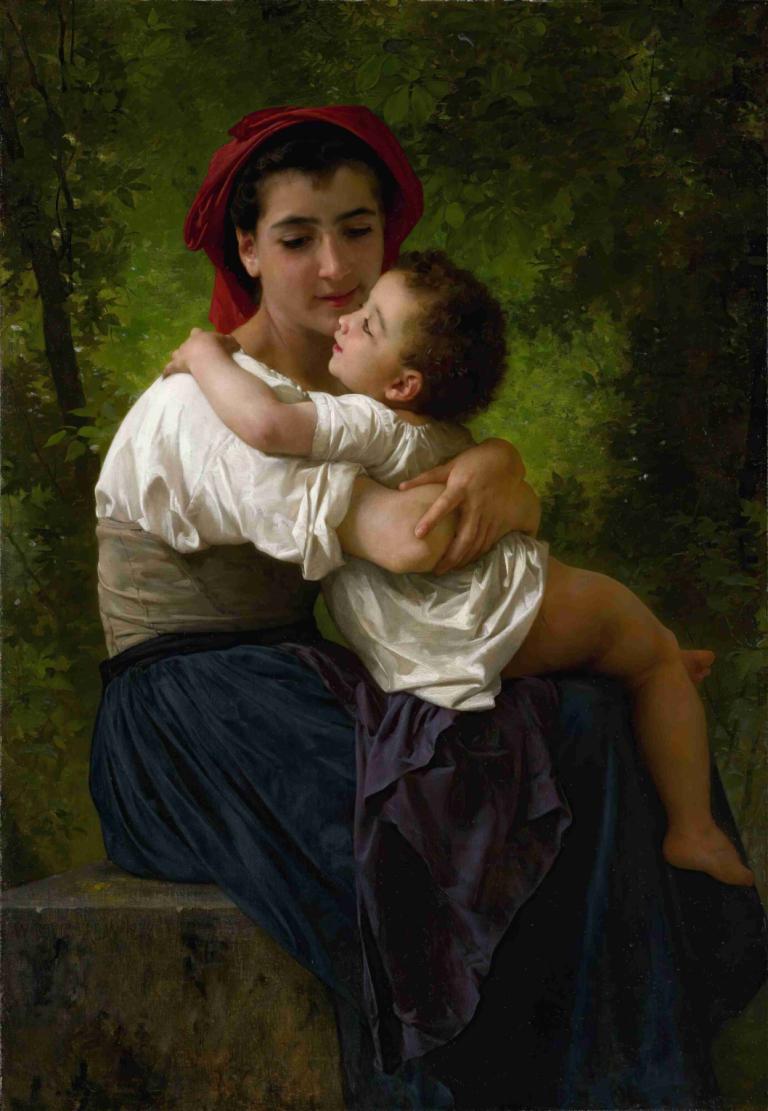 Le Petit Câlin,De kleine kooi,William-Adolphe Bouguereau,Olieverf,Olieverf, parodie op beeldende kunst