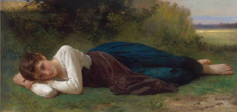 Le Repos (Jeune Fille Couchée),Le Repos (Liggend Meisje),William-Adolphe Bouguereau,Olieverf,Olieverf