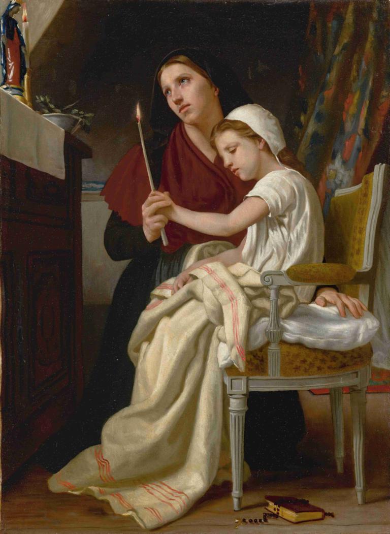 Le Voeu,William-Adolphe Bouguereau,Olieverf,Olieverf, parodie op beeldende kunst, realistisch, parodie, stoel