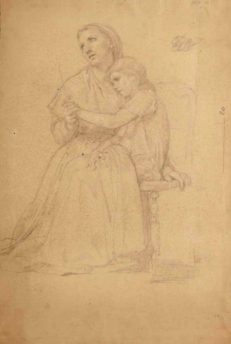 Mère et enfant priant et étude subsidiaire de main et d'un enfant assis,William-Adolphe Bouguereau,Sketch