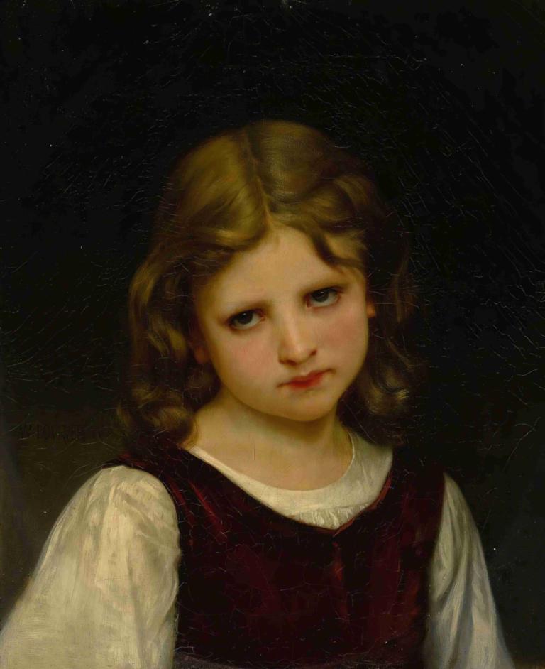 Mignon,Schattig,William-Adolphe Bouguereau,Olieverf,Olieverf, 1meisje, solo, blond haar, realistisch