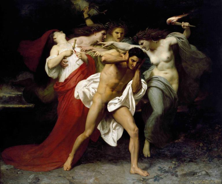 Orestes Pursued By The Furies,Orestes achtervolgd door de Furiën,William-Adolphe Bouguereau,Olieverf,Olieverf