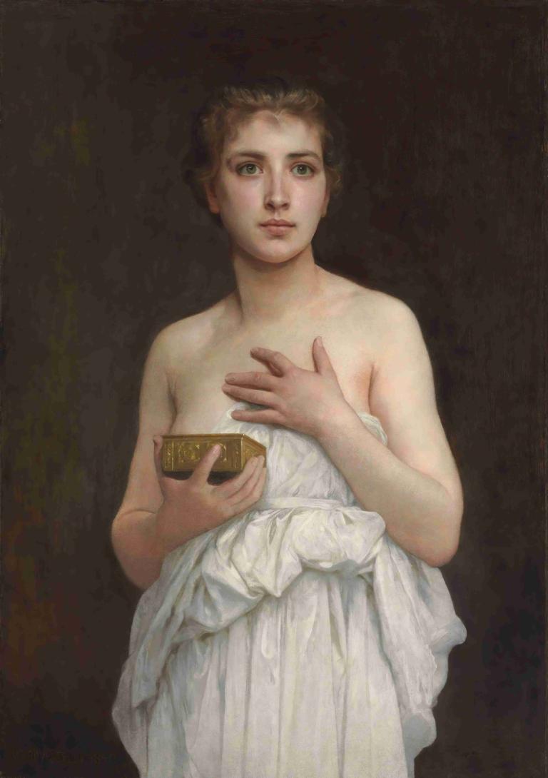 Pandore,William-Adolphe Bouguereau,Olieverf,Olieverf, 1meisje, solo, realistisch, parodie op beeldende kunst