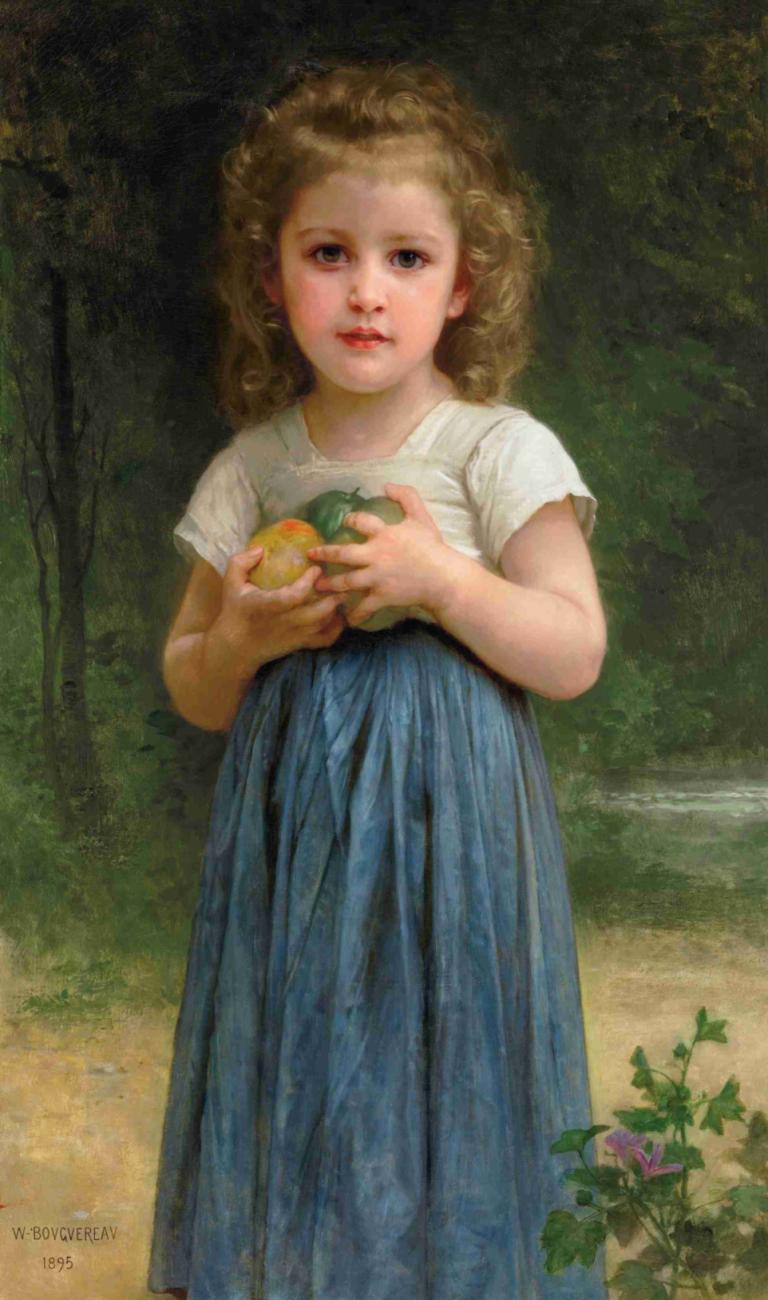 Petite fille tenant des pommes dans les mains,Meisje met appels,William-Adolphe Bouguereau,Olieverf,Olieverf