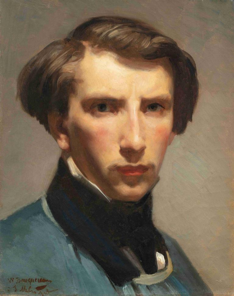 Self-Portrait,William-Adolphe Bouguereau,Oil Painting,Oil Painting, solo, brown hair, male focus, 1boy