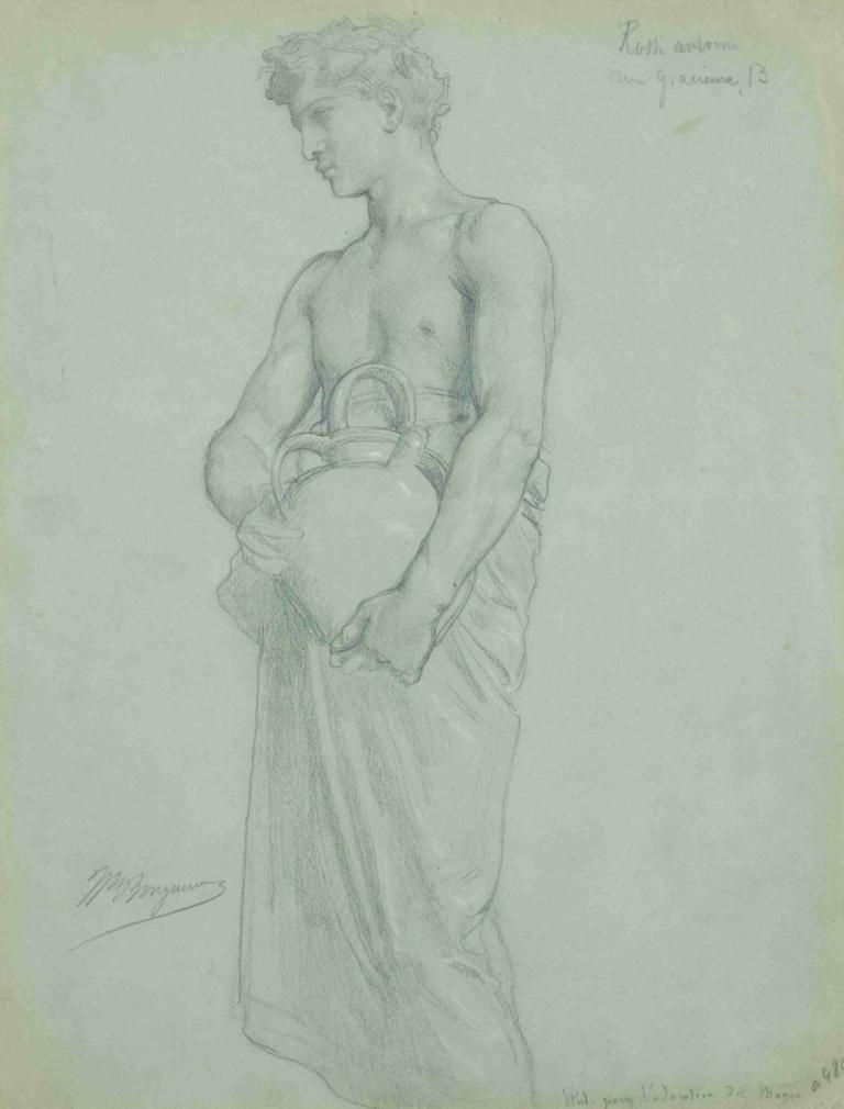 Study For L'adoration Des Mages,William-Adolphe Bouguereau,Sketch,Sketch, 1boy, solo, male focus, monochrome