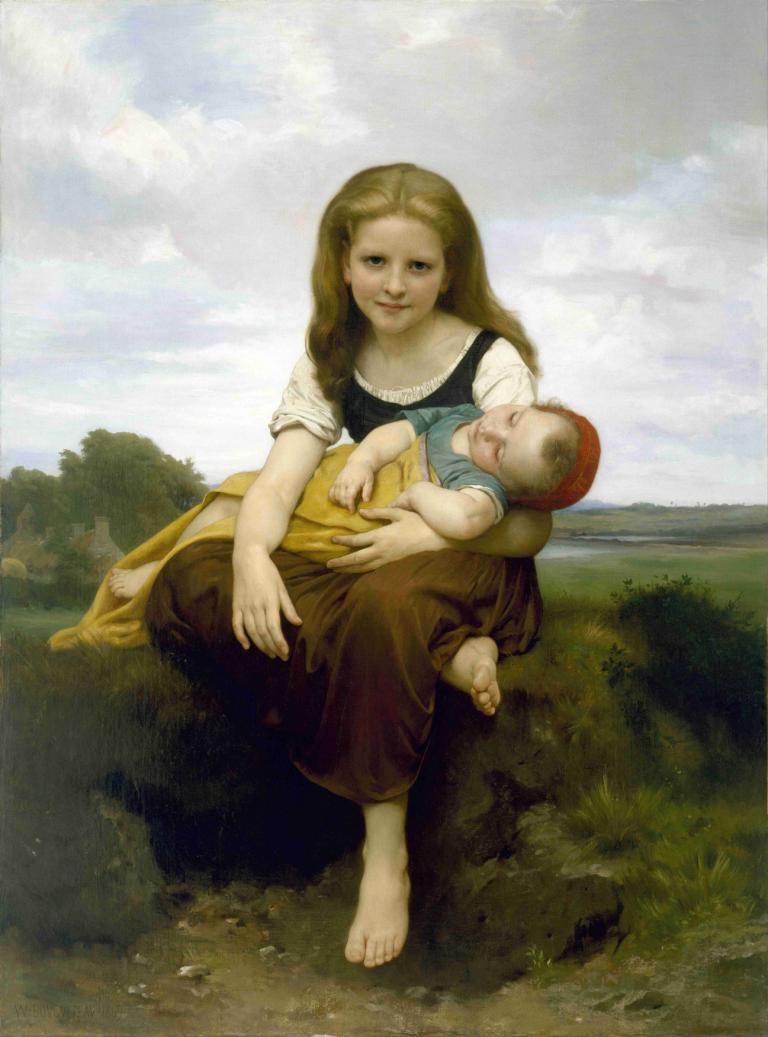 The Elder Sister,Kakak perempuan,William-Adolphe Bouguereau,Lukisan cat minyak,Lukisan cat minyak