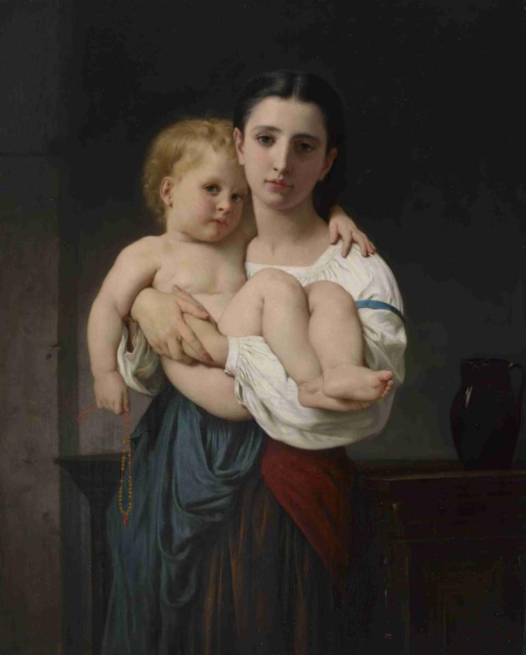 The Elder Sister,Kakak perempuan,William-Adolphe Bouguereau,Lukisan cat minyak,Lukisan cat minyak