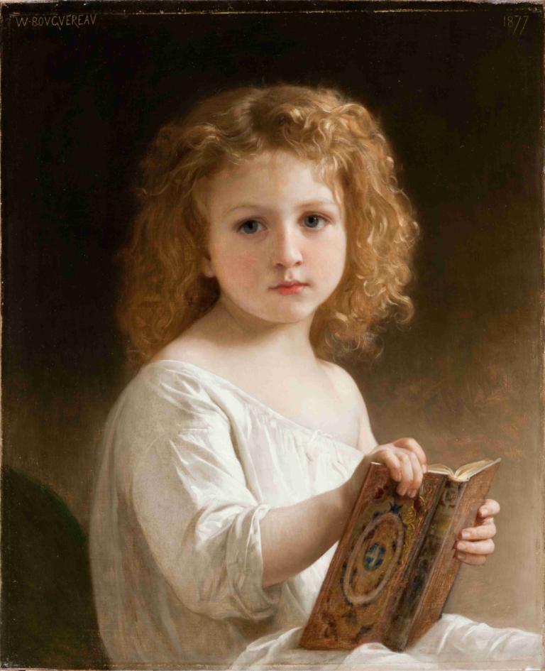 The Story Book,Historiebogen,William-Adolphe Bouguereau,Oliemaleri,Oliemaleri, 1 pige, solo, realistisk