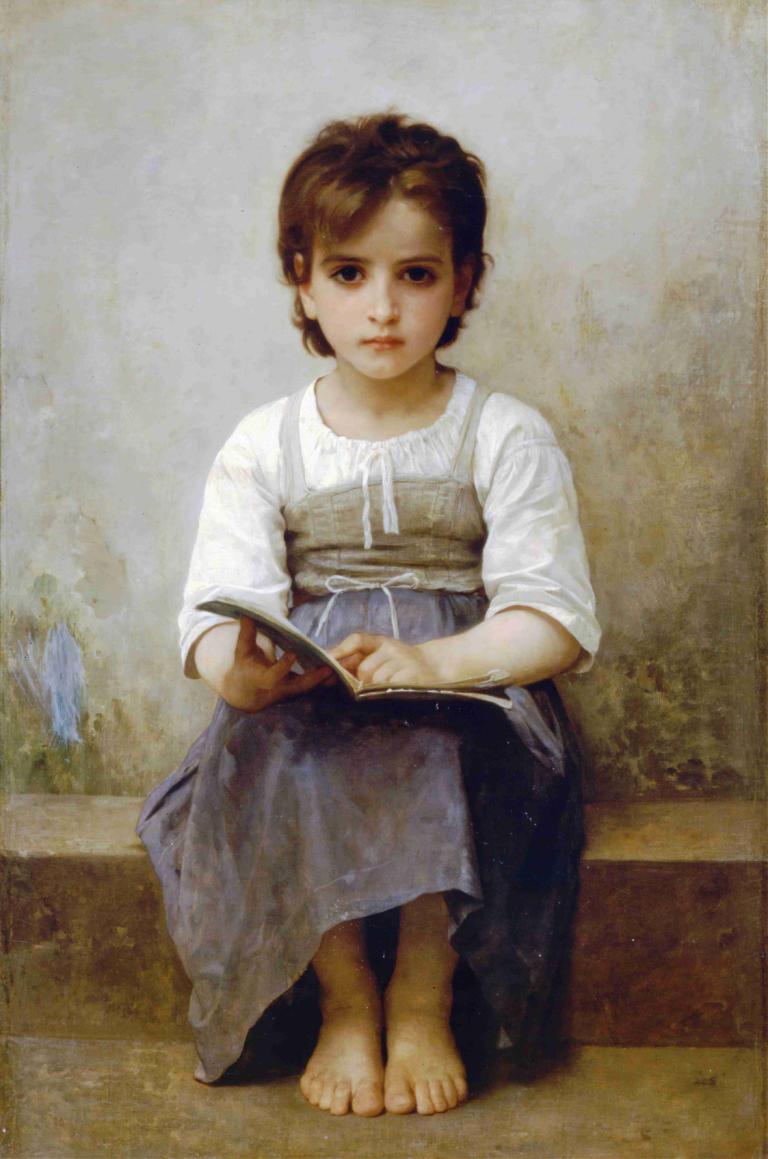 The hard lesson,Pelajaran yang sulit,William-Adolphe Bouguereau,Lukisan cat minyak,Lukisan cat minyak