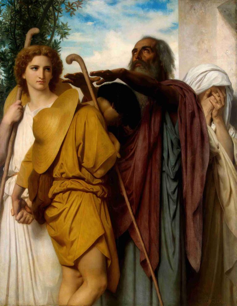 Tobias Saying Good-Bye To His Father,Tobias siger farvel til sin far,William-Adolphe Bouguereau,Oliemaleri