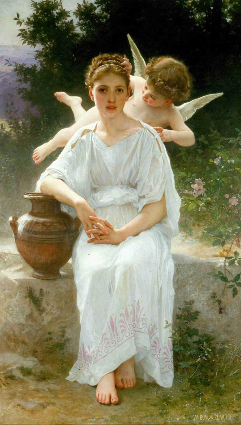 Whisperings of Love,Aşk Fısıltıları,William-Adolphe Bouguereau,Yağlı boya,Yağlı boya, kanatlar