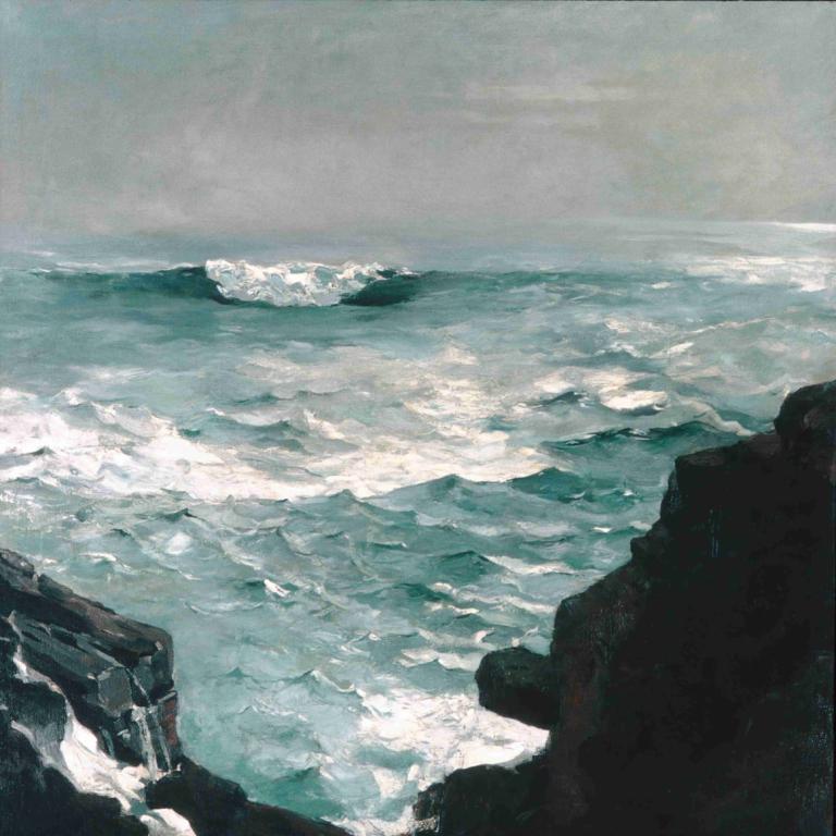 Cannon Rock,Winslow Homer,Oil Painting,Oil Painting, no humans, outdoors, scenery, ocean, traditional media