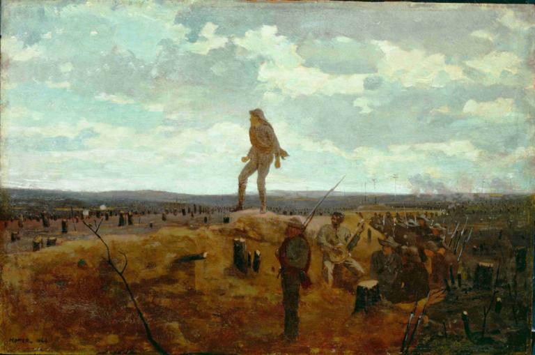 Defiance; Inviting a Shot Before Petersburg,Winslow Homer,Oil Painting,Oil Painting, cloud, sky, outdoors