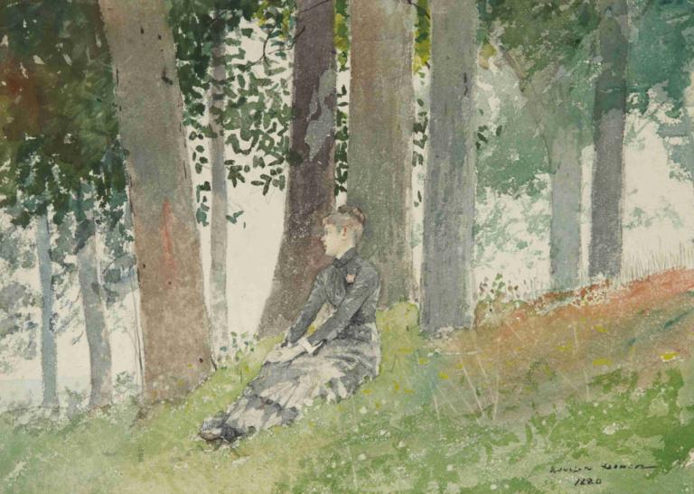 Girl Seated In A Grove,Flicka sittande i en lund,Winslow Homer,Oljemålning,Oljemålning, solo, 1 tjej