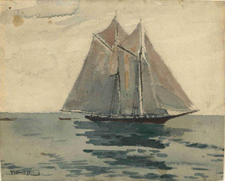 Gloucester Schooner,글로스터 스쿠너,Winslow Homer,윈슬로우 호머,오일 페인팅,오일 페인팅, 선박, 인간은 없어, 배, 보트, 대양, 물, 옥외, 전통 미디어, 서명