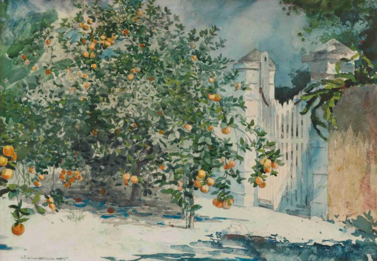 Orange Trees And Gate,ต้นส้มและประตู,Winslow Homer,วินส์โลว์ โฮเมอร์,จิตรกรรมสีน้ำมัน,จิตรกรรมสีน้ำมัน