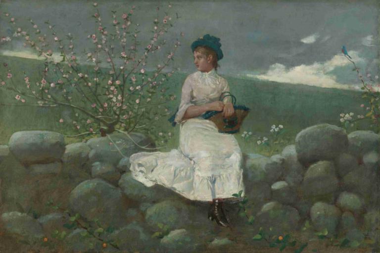 Peach Blossoms,Цветы персика,Winslow Homer,Уинслоу Гомер,Картина Маслом,Картина Маслом, 1 девушка, соло