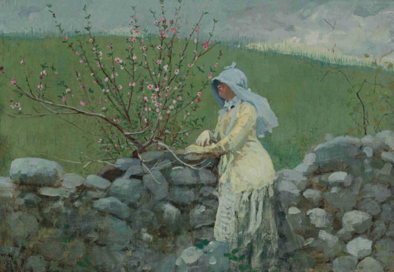 Peach Blossoms,Цветы персика,Winslow Homer,Уинслоу Гомер,Картина Маслом,Картина Маслом, 1 девушка