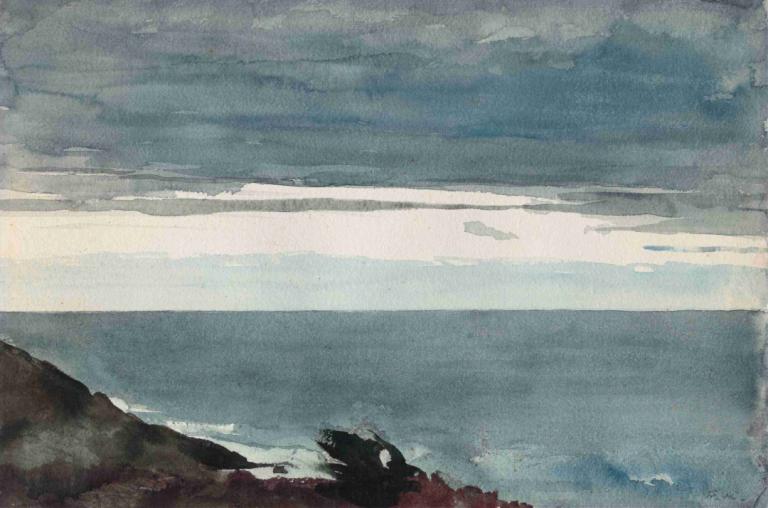 Prout's Neck, Evening,Winslow Homer,Oil Painting,Oil Painting, outdoors, scenery, no humans, cloud, sky