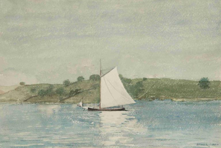 Sailing Calm Water,Navigare in acque calme,Winslow Homer,Pittura ad olio,Pittura ad olio, barca, moto d'acqua