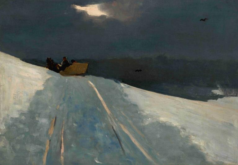 Sleigh Ride,Giro in slitta,Winslow Homer,Pittura ad olio,Pittura ad olio, all'aperto, nuvola, uccello