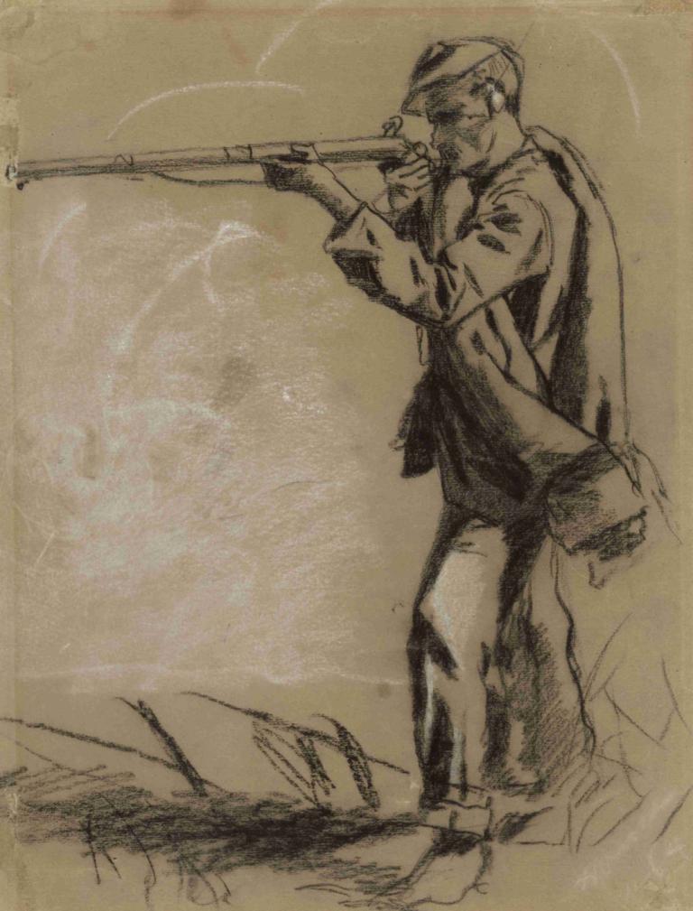 Soldier Taking Aim (recto),Στρατιώτης που σημαδεύει (ορθό),Winslow Homer,Ελαιογραφία,Ελαιογραφία, 1 αγόρι