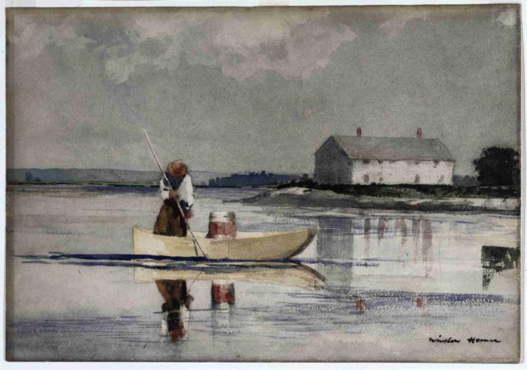 Spearing Eels,Anguille in guazzetto,Winslow Homer,Pittura ad olio,Pittura ad olio, barca, moto d'acqua