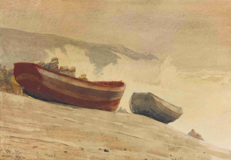 Storm On The English Coast,英國海岸的風暴,Winslow Homer,溫斯洛·荷馬,油畫,油畫, 船隻, 沙漠, 沒有人類, 船, 戶外, 風景, 沙, 天空