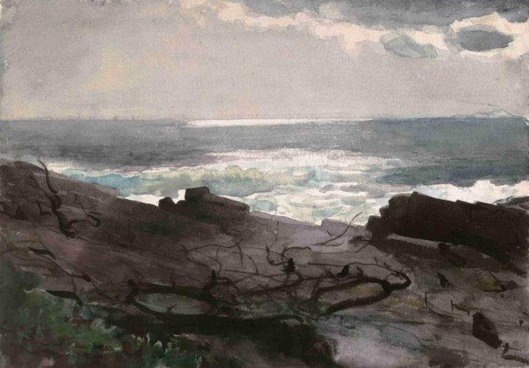 Sunshine and Shadow, Prout’s Neck,陽光與陰影，普勞特的脖子,Winslow Homer,溫斯洛·荷馬,油畫,油畫, 沒有人類, 風景, 戶外, 雲, 海洋, 天空, 多雲的天空, 水