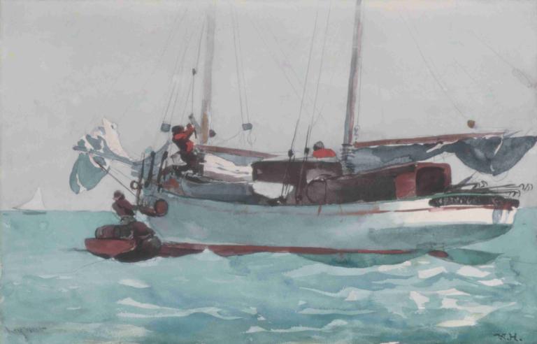 Taking on Wet Provisions (Schooner Marked Newport, K. W.),採取濕規定（Schooner Marked Newport，K. W.）,Winslow Homer