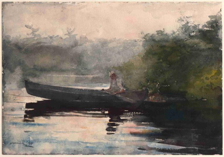 The End of the Day, Adirondacks,Konec dne, Adirondacks,Winslow Homer,Olejomalba,Olejomalba, sólo, 1 dívka