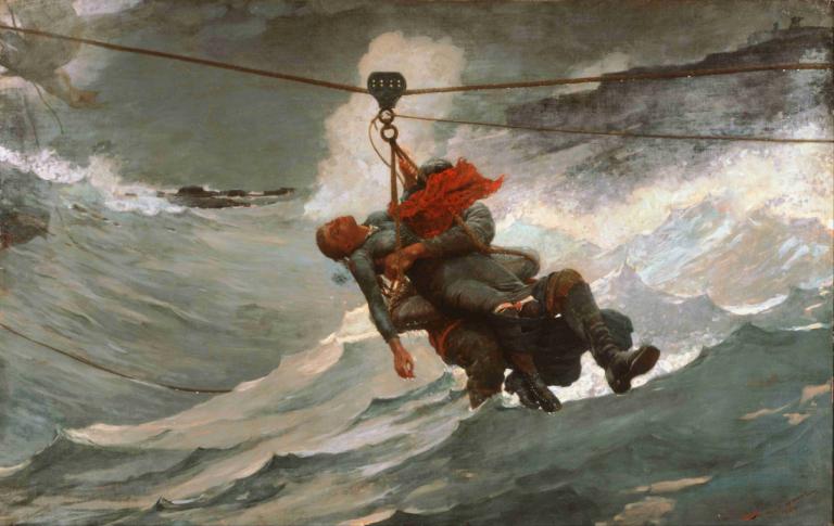 The Life Line,Linia życia,Winslow Homer,Obraz olejny,Obraz olejny, Chmura, krew, 1chłopiec, męskie skupienie