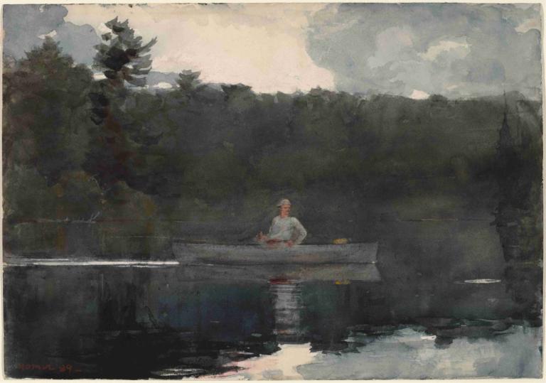 The Lone Fisherman,Den enlige fisker,Winslow Homer,Oliemaleri,Oliemaleri, solo, 1 dreng, træ, mandligt fokus