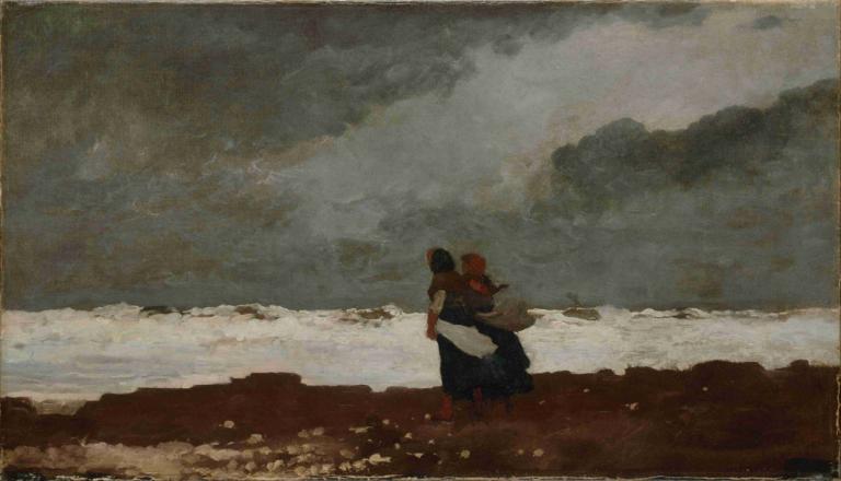 Two Figures by the Sea,Dvě postavy u moře,Winslow Homer,Olejomalba,Olejomalba, více dívek, venku, 2 dívky