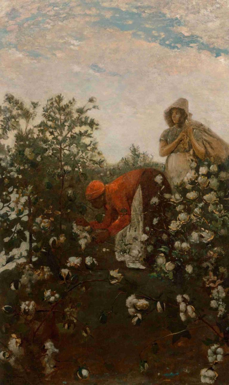 Upland Cotton,Horská bavlna,Winslow Homer,Olejomalba,Olejomalba, květ, bílá květina, 1 dívka, šaty, venku